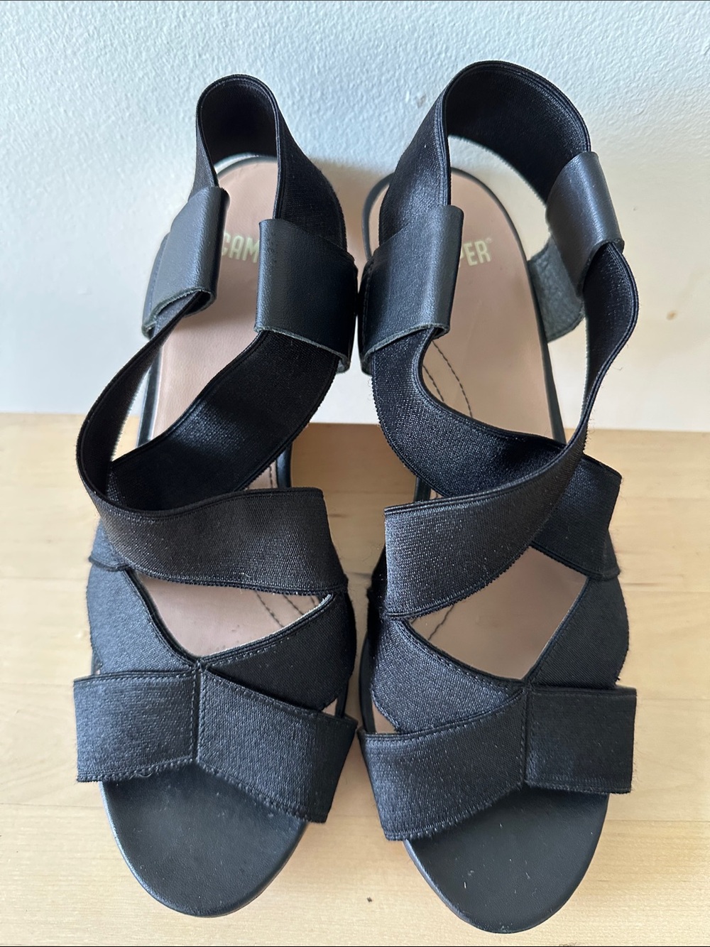Camper Black Elastic Crossover Sandals